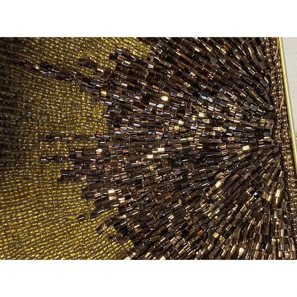 Silver, Bronze, Gold Beaded Party Purse w/Snap Kiss Closure Vintage